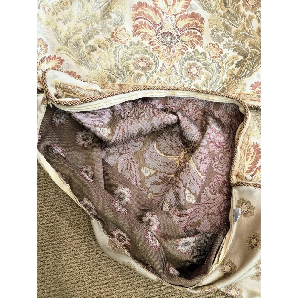 Waterford King Pillow Sham Jacquard‎ Damask Floral Rope Trim Gold 36x20 Zip
